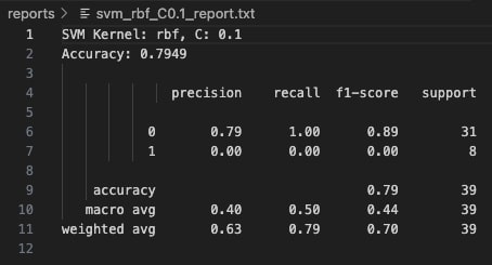 RBF Kernel C=0.1 Report Snapshot