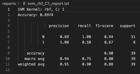 RBF Kernel C=1 Report Snapshot